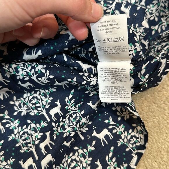 J. Crew Popover Blouse Deer Winter Blue White Longsleeve Top Women Size 2 - Picture 8 of 8